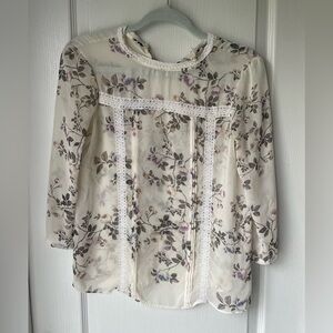 Lauren Conrad Sheer Floral Blouse with Lace